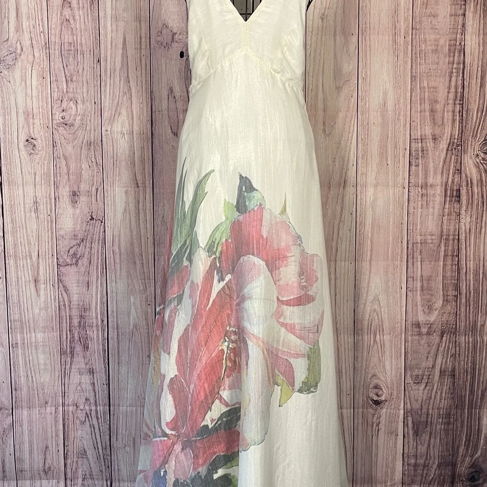 Floral Halter Maxi Dress in Cream and Pink - Picture 6 of 9